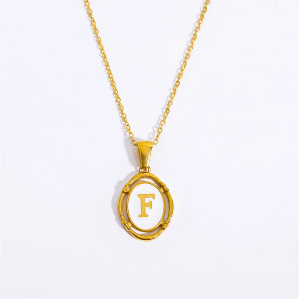 Wholesale Stainless Steel Letter Oval Pendant Necklace With Dripping Oil Treatment For Women
