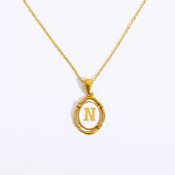 Wholesale Stainless Steel Letter Oval Pendant Necklace With Dripping Oil Treatment For Women