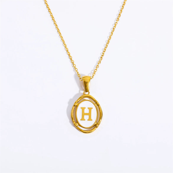 Wholesale Stainless Steel Letter Oval Pendant Necklace With Dripping Oil Treatment For Women