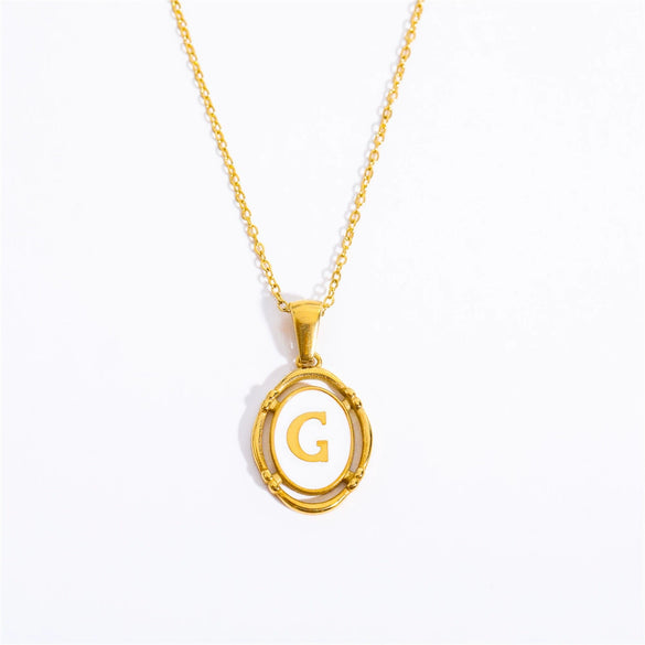 Wholesale Stainless Steel Letter Oval Pendant Necklace With Dripping Oil Treatment For Women