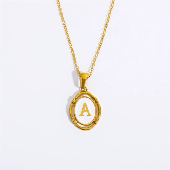 Wholesale Stainless Steel Letter Oval Pendant Necklace With Dripping Oil Treatment For Women