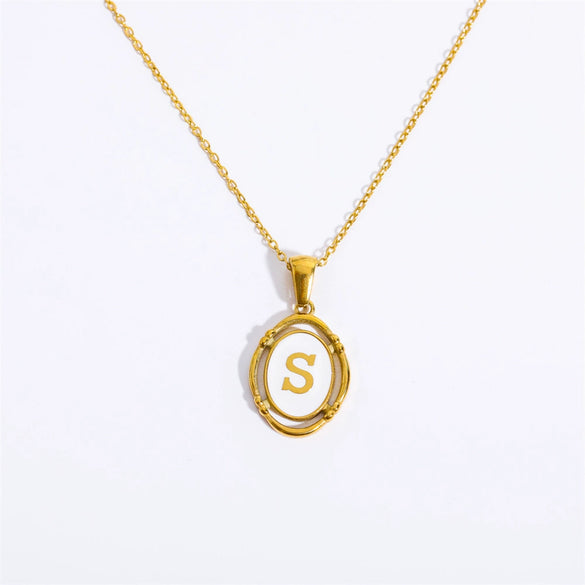 Wholesale Stainless Steel Letter Oval Pendant Necklace With Dripping Oil Treatment For Women