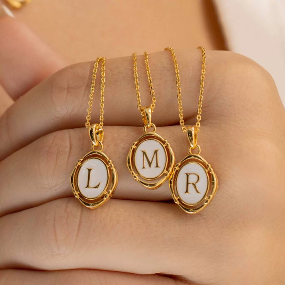 Wholesale Stainless Steel Letter Oval Pendant Necklace With Dripping Oil Treatment For Women