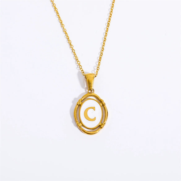 Wholesale Stainless Steel Letter Oval Pendant Necklace With Dripping Oil Treatment For Women