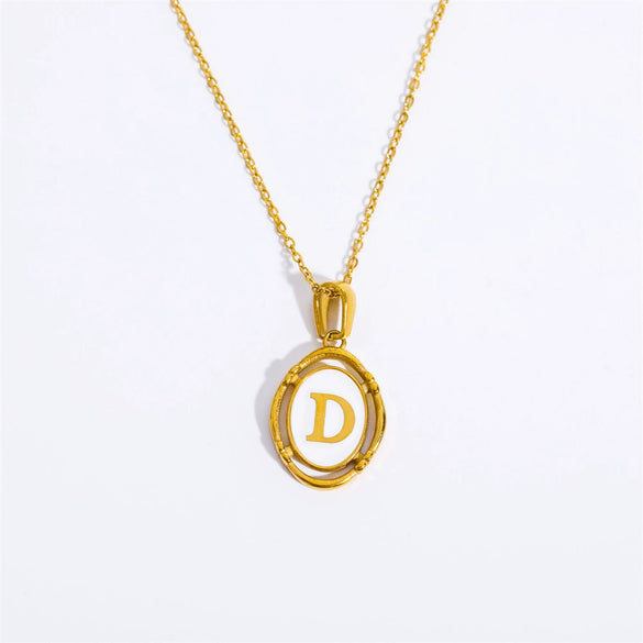 Wholesale Stainless Steel Letter Oval Pendant Necklace With Dripping Oil Treatment For Women