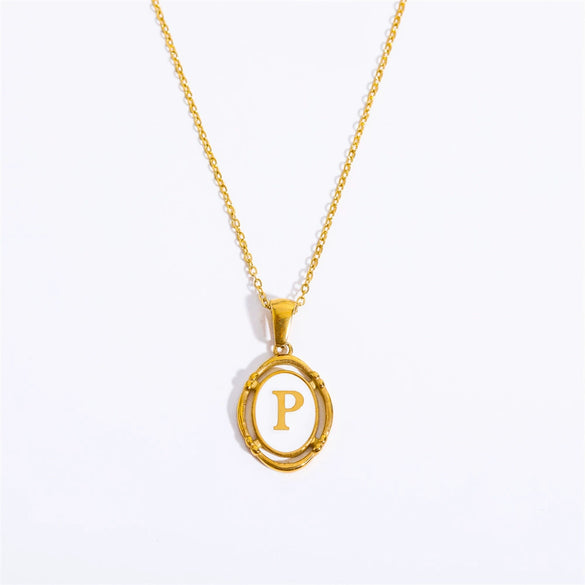 Wholesale Stainless Steel Letter Oval Pendant Necklace With Dripping Oil Treatment For Women