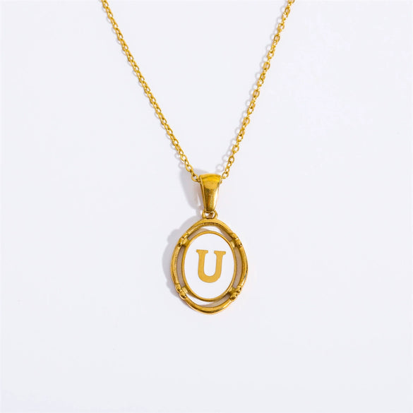 Wholesale Stainless Steel Letter Oval Pendant Necklace With Dripping Oil Treatment For Women