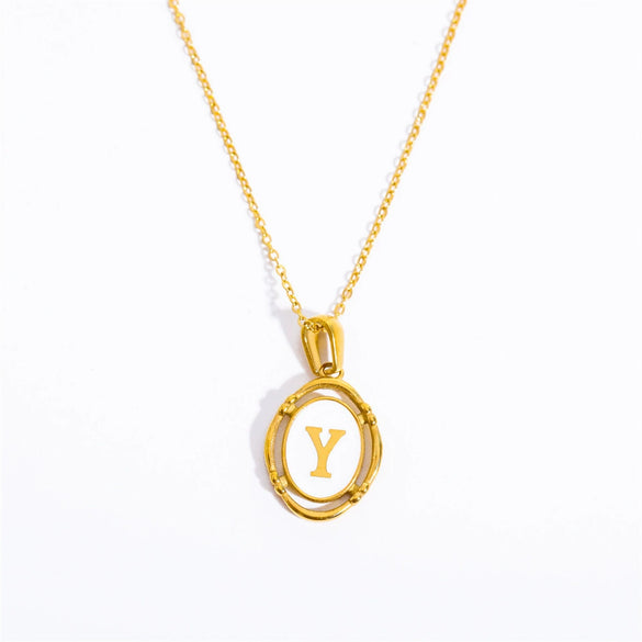 Wholesale Stainless Steel Letter Oval Pendant Necklace With Dripping Oil Treatment For Women