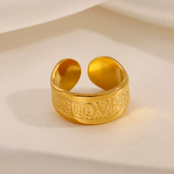 Wholesale Stainless Steel Letter Ring French Retro Style Electroplated For Women