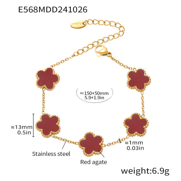 Wholesale 316L Stainless Steel Light Luxury Geometric And Flower Patterned Five Leaf Flower Bracelet For Women