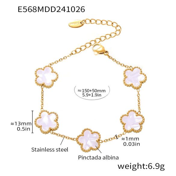 Wholesale 316L Stainless Steel Light Luxury Geometric And Flower Patterned Five Leaf Flower Bracelet For Women