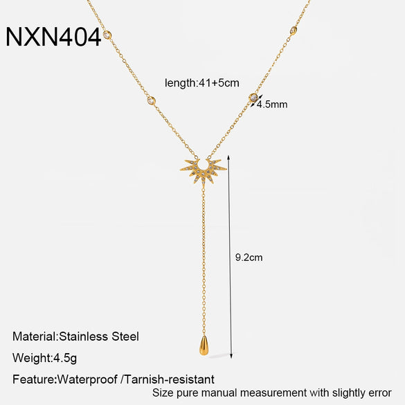 Wholesale Stainless Steel Light Luxury Geometric Eightpointed Star Yshaped Ochain Necklace With Real Gold Plating For Women