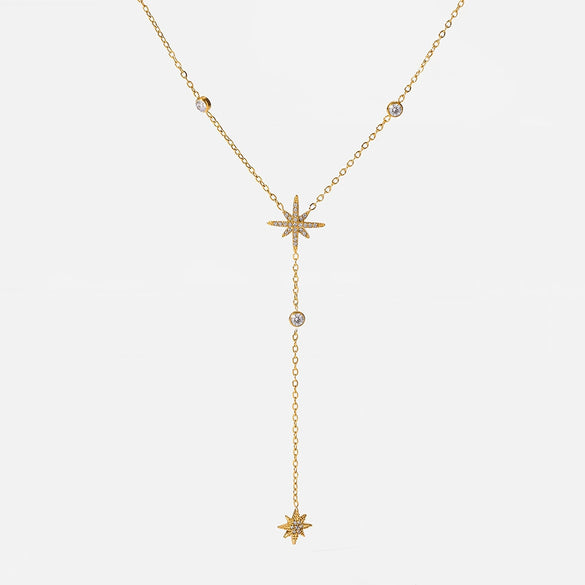 Wholesale Stainless Steel Light Luxury Geometric Eightpointed Star Yshaped Ochain Necklace With Real Gold Plating For Women