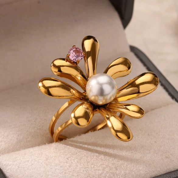 Wholesale Stainless Steel Light Luxury Geometric Exaggerated Irregular Bow Ring With Electroplating