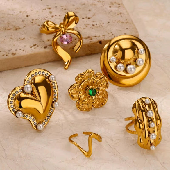 Wholesale Stainless Steel Light Luxury Geometric Exaggerated Irregular Bow Ring With Electroplating