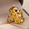 Wholesale Stainless Steel Light Luxury Geometric Exaggerated Irregular Bow Ring With Electroplating
