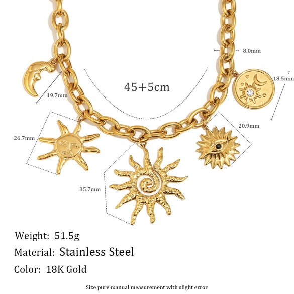 Wholesale Stainless Steel Light Luxury Geometric Oshaped Chain Sun Pendant Necklace For Women Electroplated