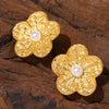 Wholesale Stainless Steel Light Luxury Geometric Petal Flower Inlaid Bead Earrings Electroplated 18K Gold For Women