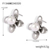 Wholesale Stainless Steel Light Luxury Geometric Petal Flower Inlaid Bead Earrings Electroplated 18K Gold For Women