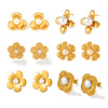 Wholesale Stainless Steel Light Luxury Geometric Petal Flower Inlaid Bead Earrings Electroplated 18K Gold For Women