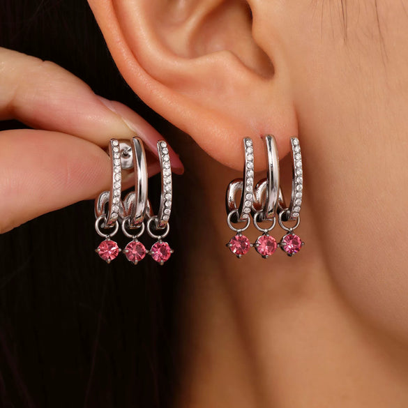 Wholesale Stainless Steel Light Luxury Geometric Tassel Earrings With White Zircon Electroplated 18K True Gold