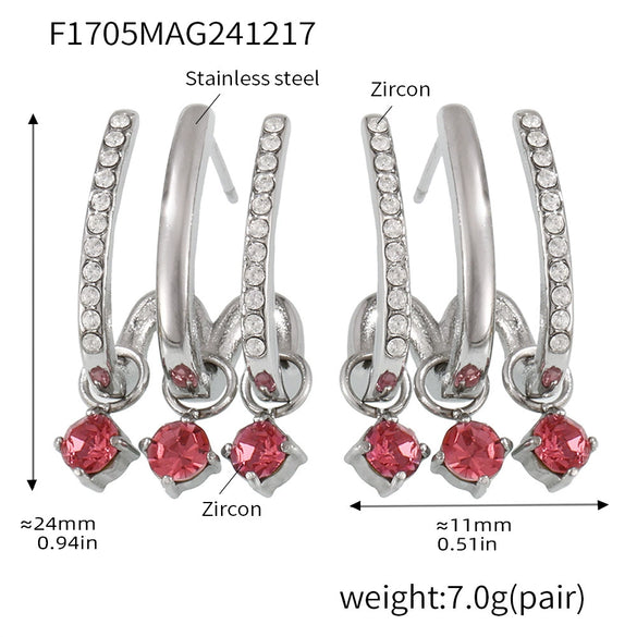 Wholesale Stainless Steel Light Luxury Geometric Tassel Earrings With White Zircon Electroplated 18K True Gold