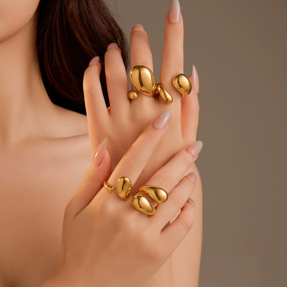 Wholesale Stainless Steel Light Luxury Style Irregular Geometric Opening Electroplated Nonfading Women's Ring