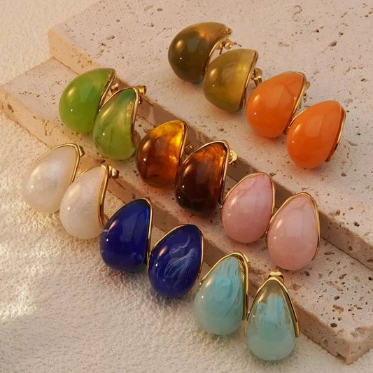 Wholesale Stainless Steel Light Luxury Teardrop Earrings With Electroplating Design