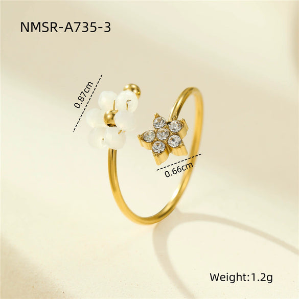 Wholesale Stainless Steel Light Luxury Women's Ring With Natural Stone Flower Zircon Design And Electroplating