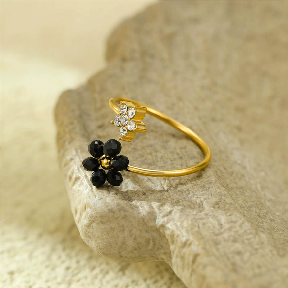 Wholesale Stainless Steel Light Luxury Women's Ring With Natural Stone Flower Zircon Design And Electroplating