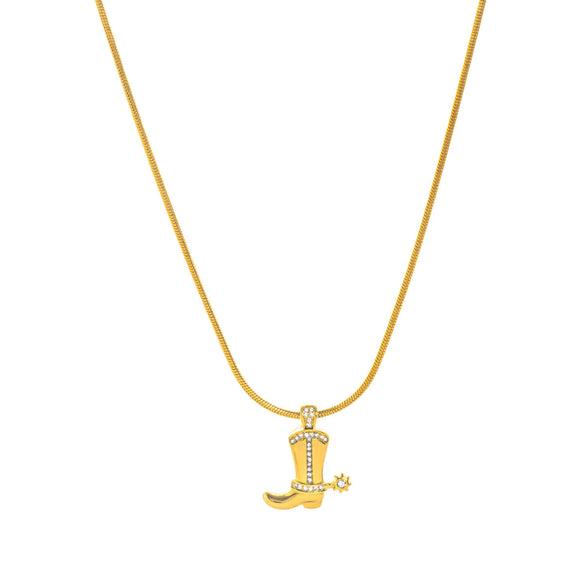 Wholesale Stainless Steel Literary Retro Necklace With Horseshoe Star Drop Shape Pendant Vacuum Plated 18K Gold Color