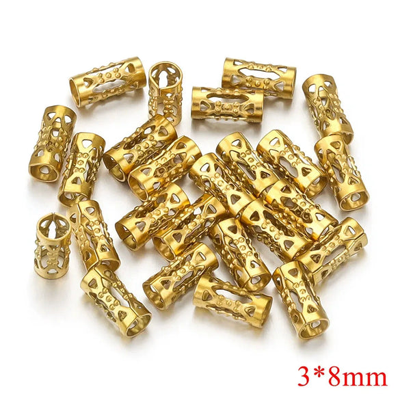 Wholesale Stainless Steel Long Tube Hollow Beaded Spacer Loose Beads For Diy Jewelry 18K Gold Vacuum Plated Electroplated Fashion Style
