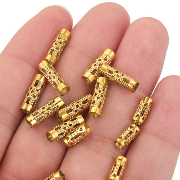 Wholesale Stainless Steel Long Tube Hollow Beaded Spacer Loose Beads For Diy Jewelry 18K Gold Vacuum Plated Electroplated Fashion Style