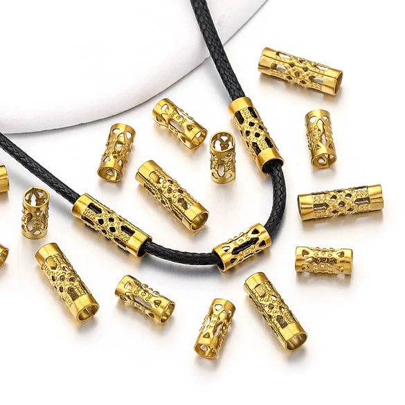 Wholesale Stainless Steel Long Tube Hollow Beaded Spacer Loose Beads For Diy Jewelry 18K Gold Vacuum Plated Electroplated Fashion Style