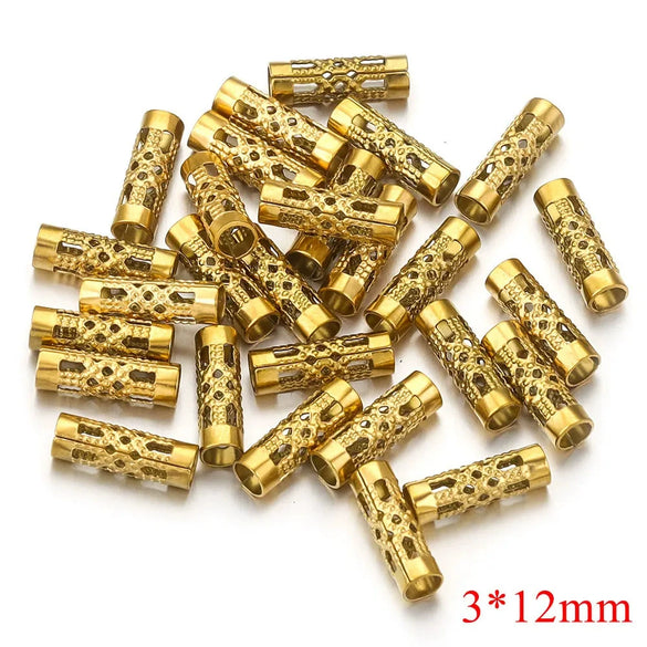 Wholesale Stainless Steel Long Tube Hollow Beaded Spacer Loose Beads For Diy Jewelry 18K Gold Vacuum Plated Electroplated Fashion Style