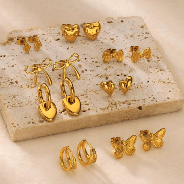 Wholesale Stainless Steel Love Bow Earrings With Star And U Shape Electroplated For Women