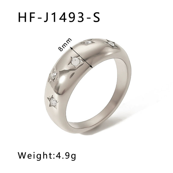 Wholesale Stainless Steel Love Inlaid Zircon Croissant Five Pointed Star Couple Ring With 18K Vacuum Plating In Furnace