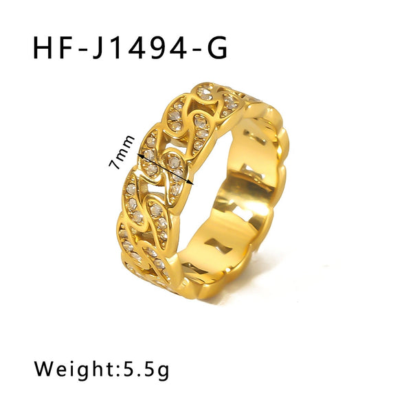 Wholesale Stainless Steel Love Inlaid Zircon Croissant Five Pointed Star Couple Ring With 18K Vacuum Plating In Furnace