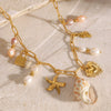 Wholesale Stainless Steel Love Pearl Pendant Necklace With Animal Zodiac Pattern For Women Electroplated