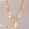 Wholesale Stainless Steel Love Pearl Pendant Necklace With Animal Zodiac Pattern For Women Electroplated