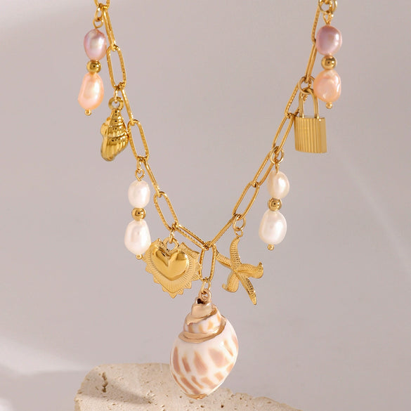 Wholesale Stainless Steel Love Pearl Pendant Necklace With Animal Zodiac Pattern For Women Electroplated