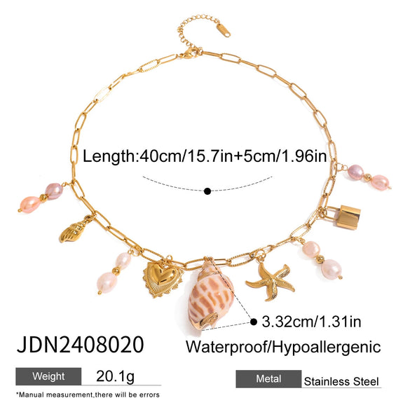Wholesale Stainless Steel Love Pearl Pendant Necklace With Animal Zodiac Pattern For Women Electroplated