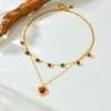 Wholesale Stainless Steel Love Pendant Necklace With Heart Shape Pattern Electroplated Double Stacked O Chain For Women Tiger's Eye Stone Retro Style