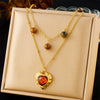 Wholesale Stainless Steel Love Pendant Necklace With Heart Shape Pattern Electroplated Double Stacked O Chain For Women Tiger's Eye Stone Retro Style
