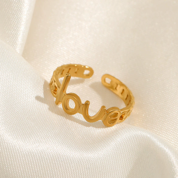 Wholesale Stainless Steel Love Ring For Women 18K Gold Plated Open Adjustable With Letter Pattern