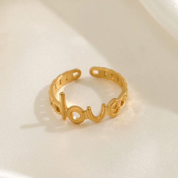 Wholesale Stainless Steel Love Ring For Women 18K Gold Plated Open Adjustable With Letter Pattern