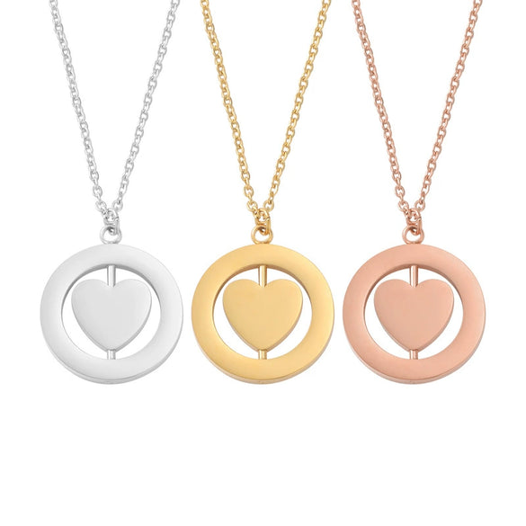 Wholesale Stainless Steel Love Rotatable Double Round Necklace Jewelry Clavicle Chain With Geometric Style