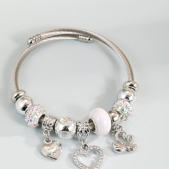Wholesale Stainless Steel Love Swan Pendant Beaded Bracelet For Women With Diamond Design And Treatment