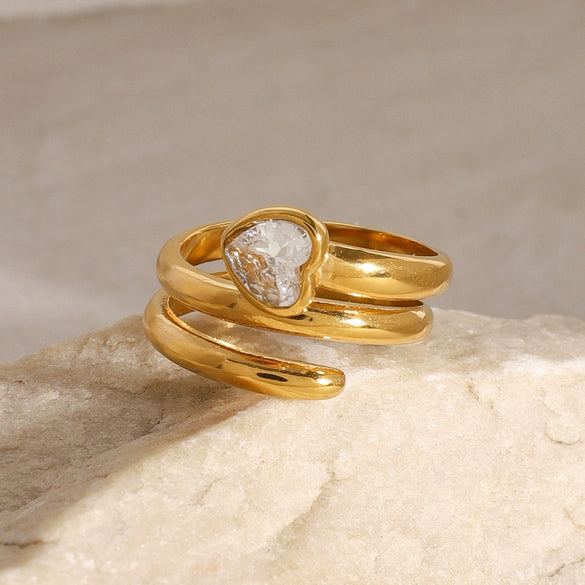Wholesale Stainless Steel Love Zircon Heart Ring With Electroplating