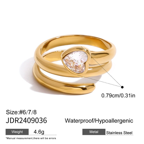 Wholesale Stainless Steel Love Zircon Heart Ring With Electroplating